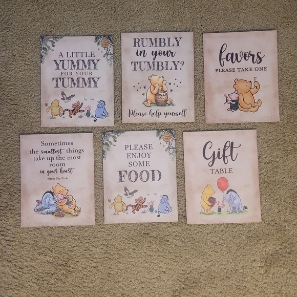 Other - Classic Winnie The Pooh Party Table Signs 6 Pack 8"×11"